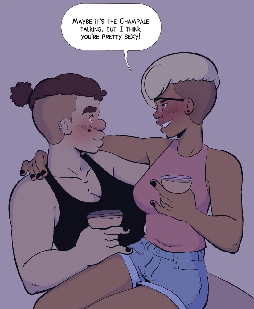 Two ladies drinkin' Champale.