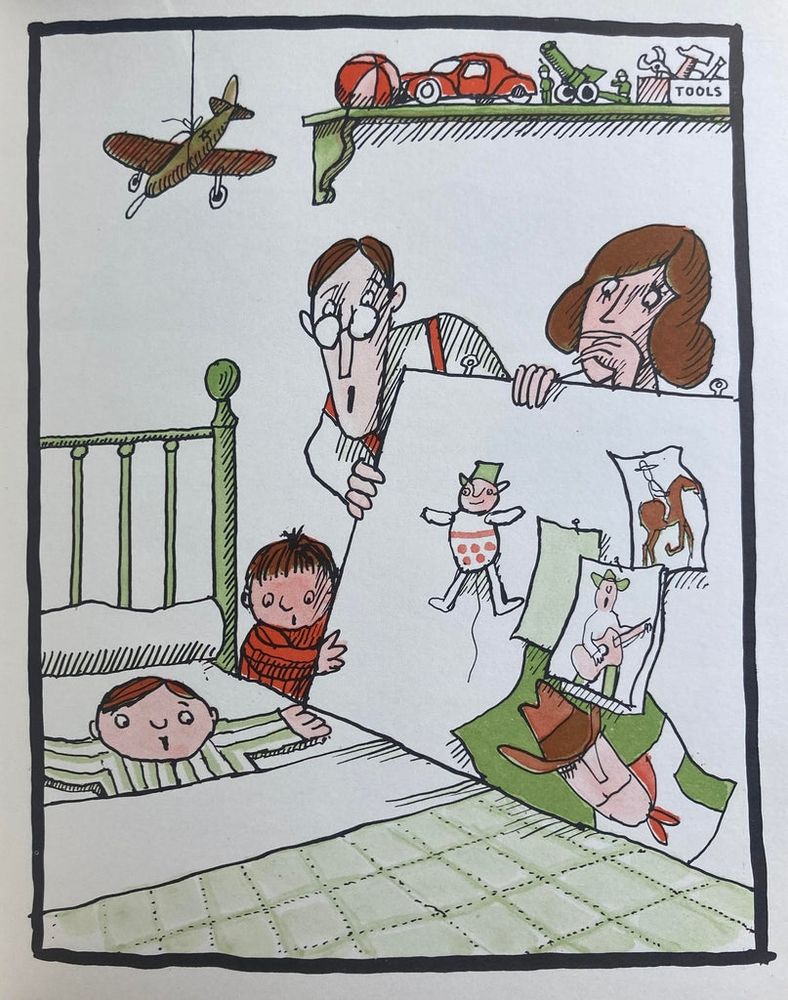 Stanley Lambchop's family discovers that he's been squashed flat as a pancake by a bulletin board ... and then (obviously) they all go down to breakfast before heading off to the doctor's office.  

It will turn out that there's simply nothing to be done.

Image by Tomi Ungerer.