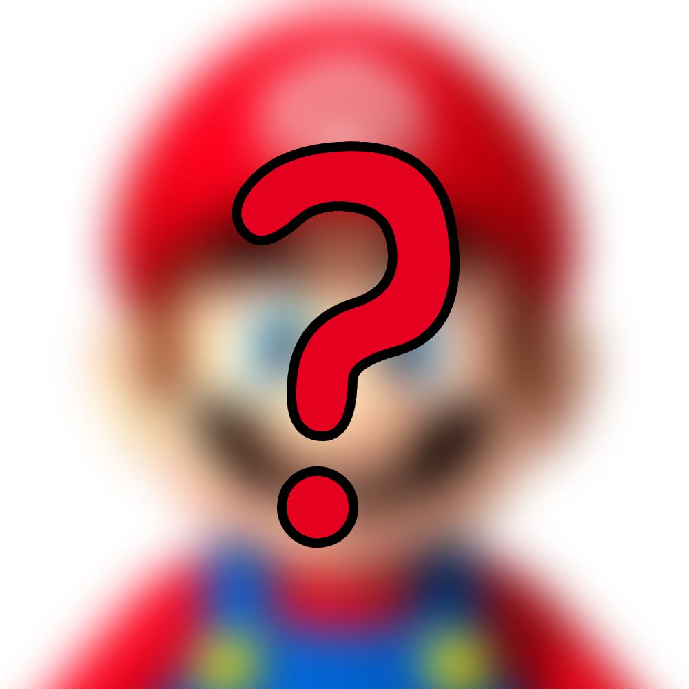 Blurred image of Mario with a question mark