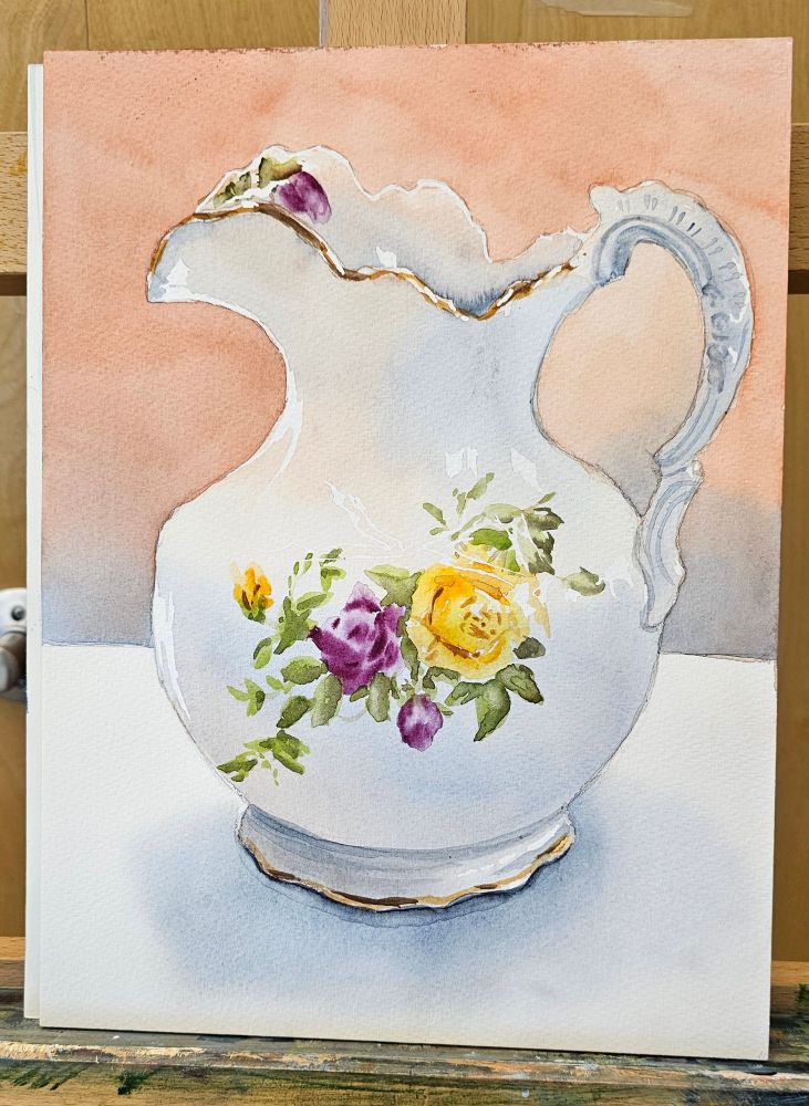 White pitcher in watercolor
