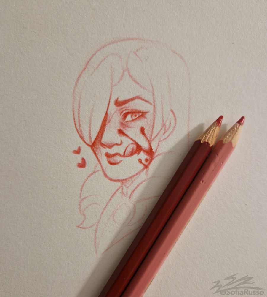 A traditional red pencil sketch of Daniella from the game Haunting Ground.
