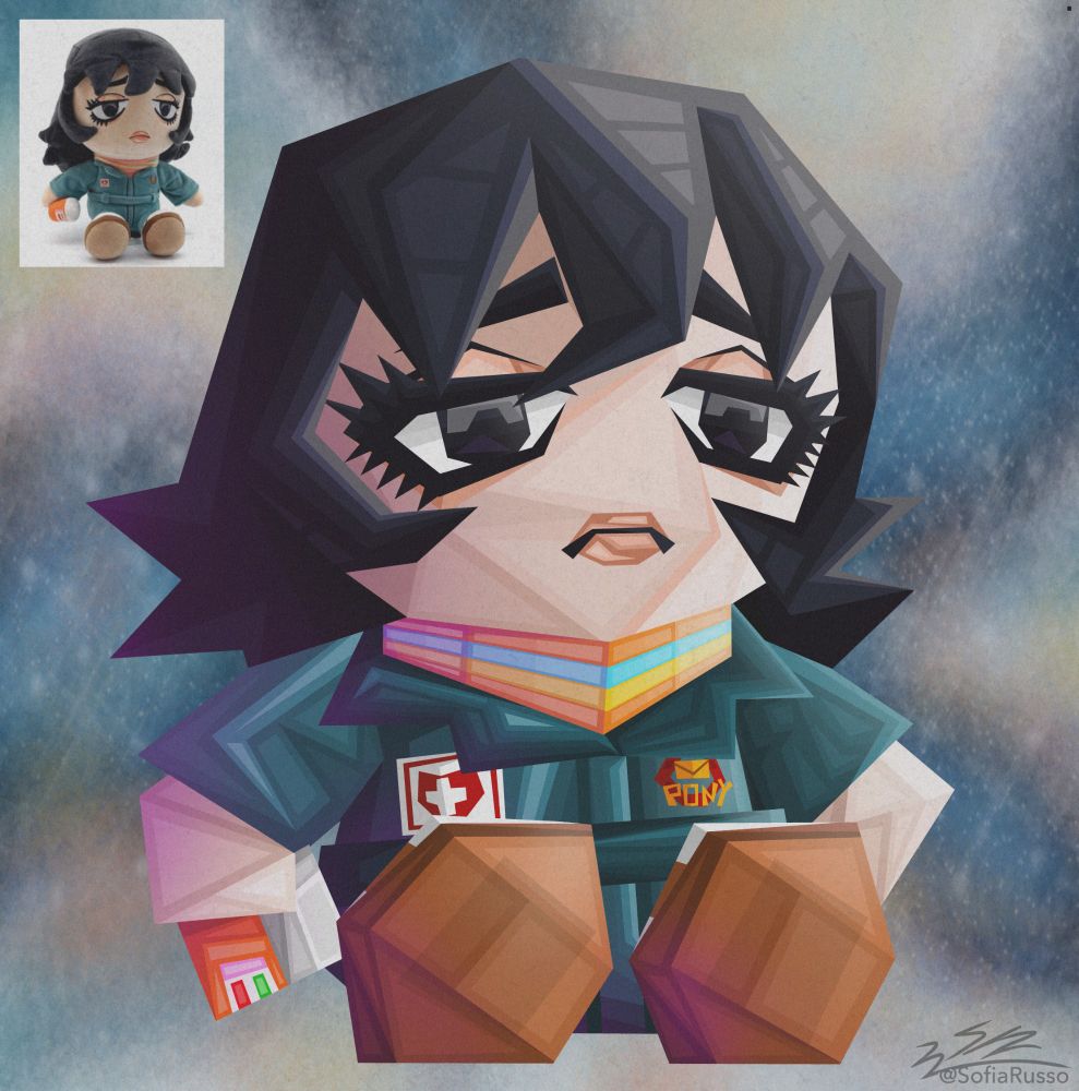 Low-poly artwork study of the Yootooz Anya plushie from the indie game, Mouthwashing.