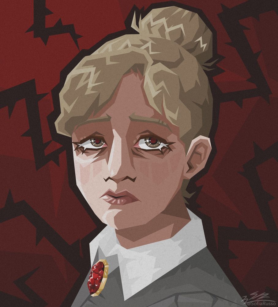 Artwork illustration low-poly alike style study of Jennifer from the game Rule of Rose, based on her official bust render pictures.