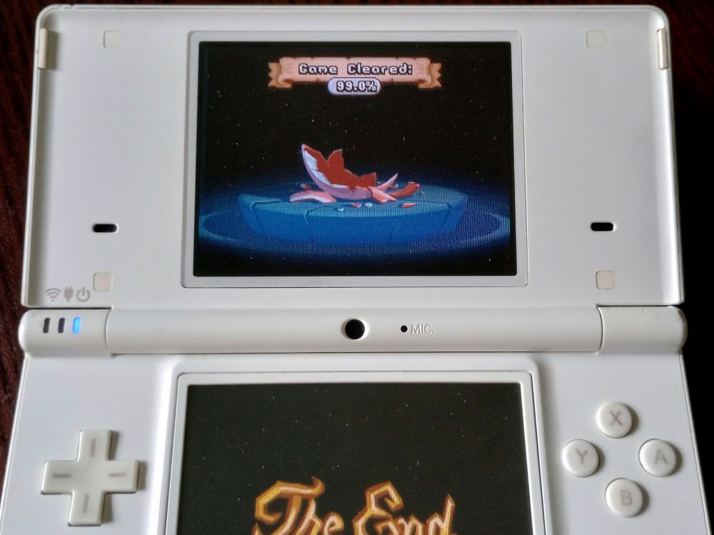 End screen for Monster Tale on Nintendo DS.
99.0% completion. 

I'm not bothered. You're bothered.