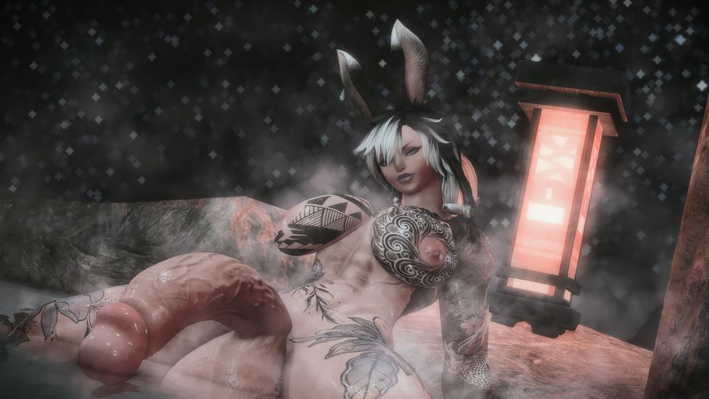 Arriana is relaxing in the hot springs at night.