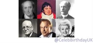Thumbnail pictures of 
Earl Grey - Prime Minister of the United Kingdom.
Daniel Lambert - Englishman famous for his obesity.
Percival Lowell - American astronomer.
Sir Hugh Walpole - English novelist.
L. Ron Hubbard - American science fiction author and founder of Scientology.
Tessie O'Shea - Welsh entertainer and actress.