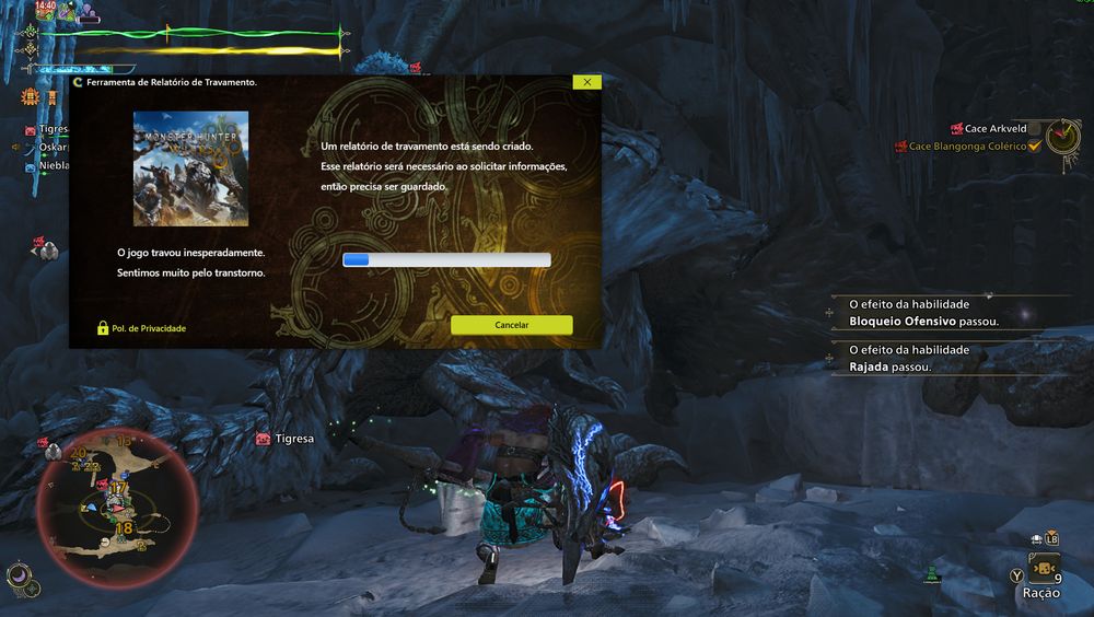 Aviso de travamento do jogo Monster Hunter Wilds