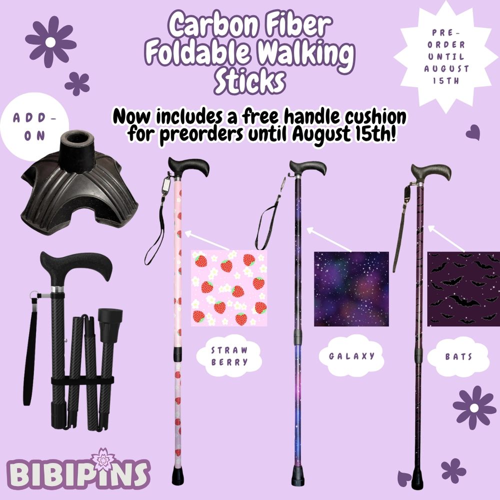 Carbon Fiber Foldable Walking Stick in 3 patterns: Strawberry, Galaxy and Bat