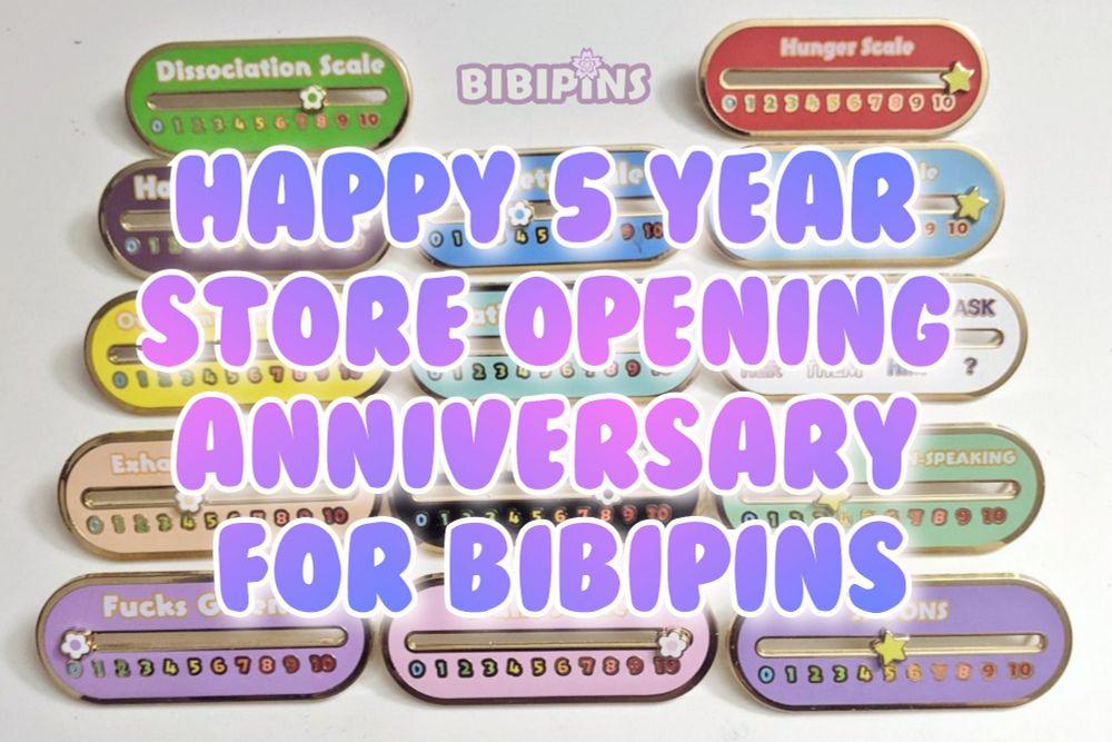 My sliding pins in the background. With my store's logo showing. It says "Happy 5 year store opening anniversary for Bibipins"