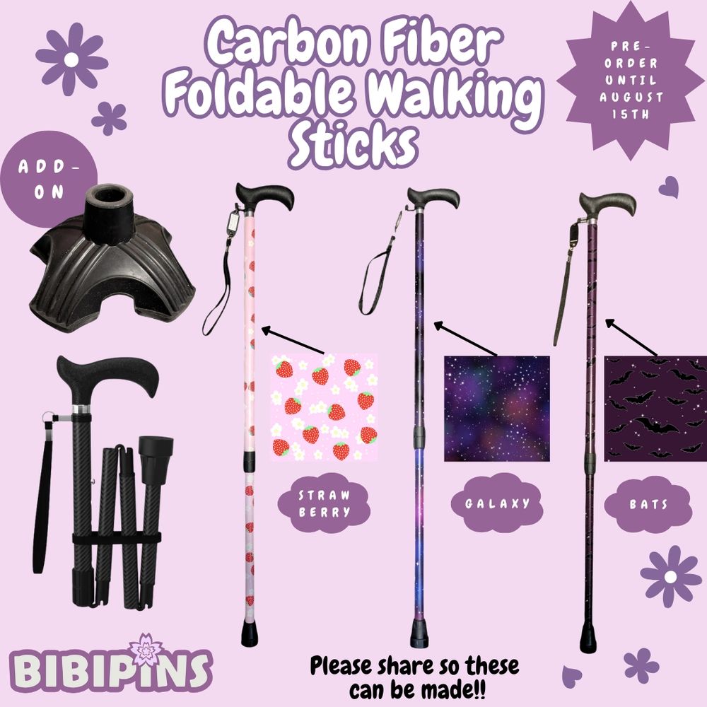 Carbon Fiber Foldable Walking Stick in 3 patterns: Strawberry, Galaxy and Bat
