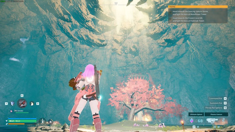 cavern with god rays decending on a tree in the center