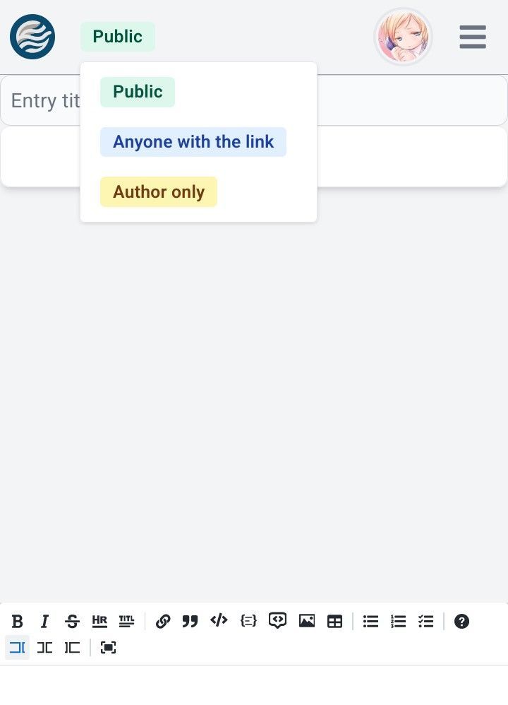 スマホ版レイアウト変更後のWhiteWindです。
タイトル欄と公開区分が表示されています。