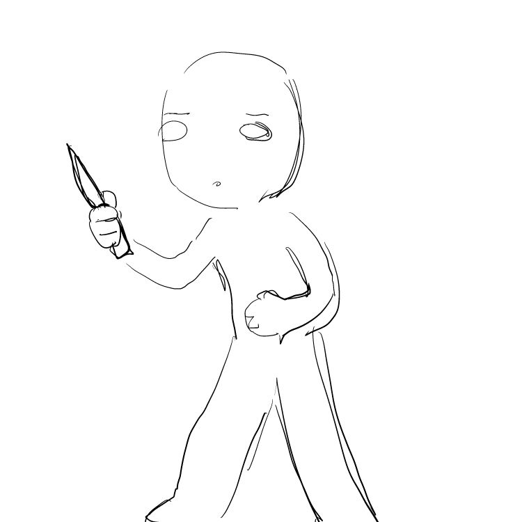 crudely drawn person holding knife in battle stance