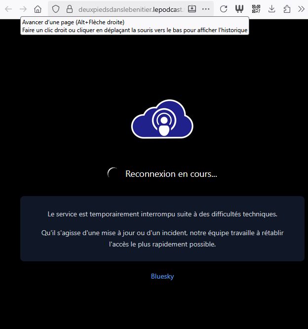 Site du podcast avec une page d'erreur PodCloud