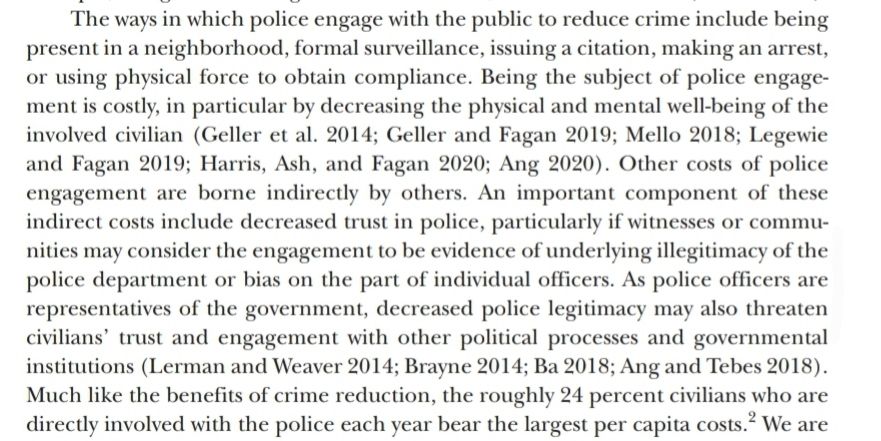 Screenshot from journal article discussing some indirect costs of policing, including cost of being subject of police engagement