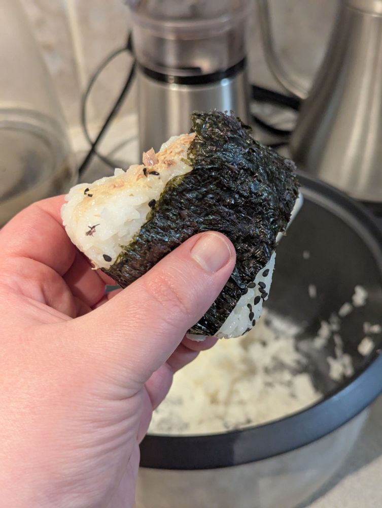My hand holding onigiri