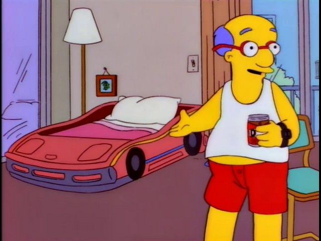 Kirk van Houten proudly showing his racecar bed