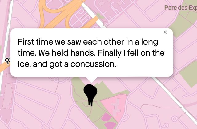 “ First time we saw each other in a long time. We held hands. Finally I fell on the ice, and got a concussion.” 
#queeringthemap