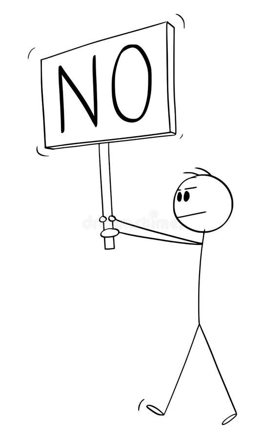 Stick man holding sign that says no.