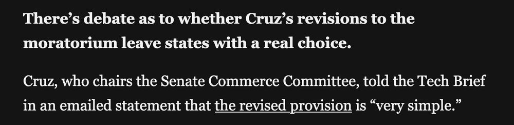 Cruz stating his revised AI moratorium is "very simple"