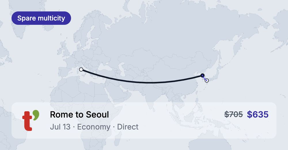 Rome to Seoul one-way: $69 off with spare multicity
