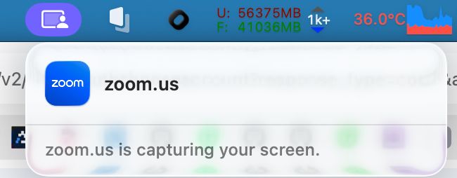 Mac OS top menu bar saying zoom is recording my screen