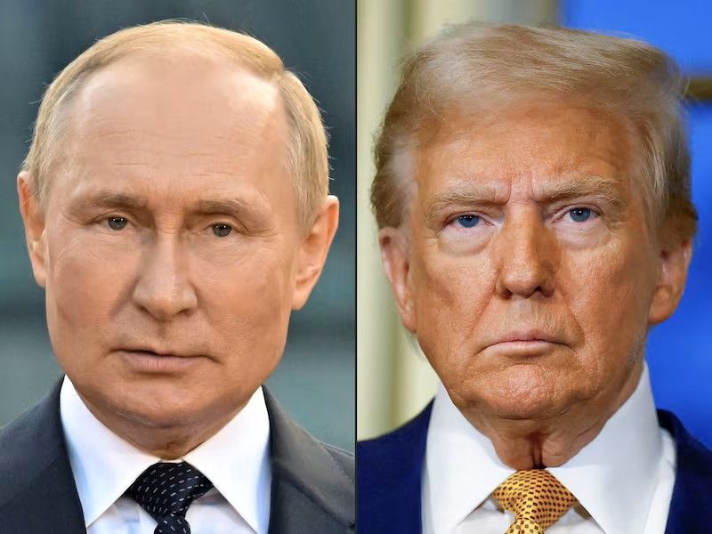 Photographs of Russian president Vladimir Putin and US President Donald Trump