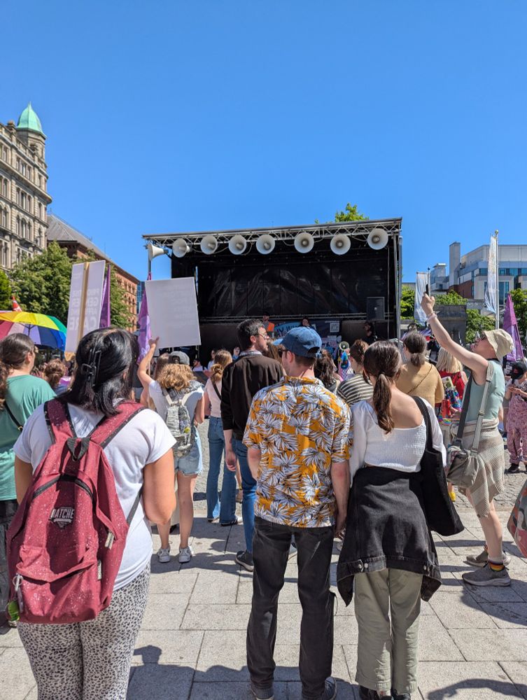 People gathering up for a rally.