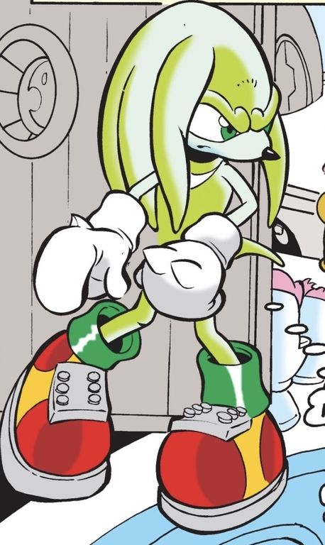 Knuckles the Echidna, but he's green instead of red. As depicted in Archie's Sonic the Hedgehog comic series.