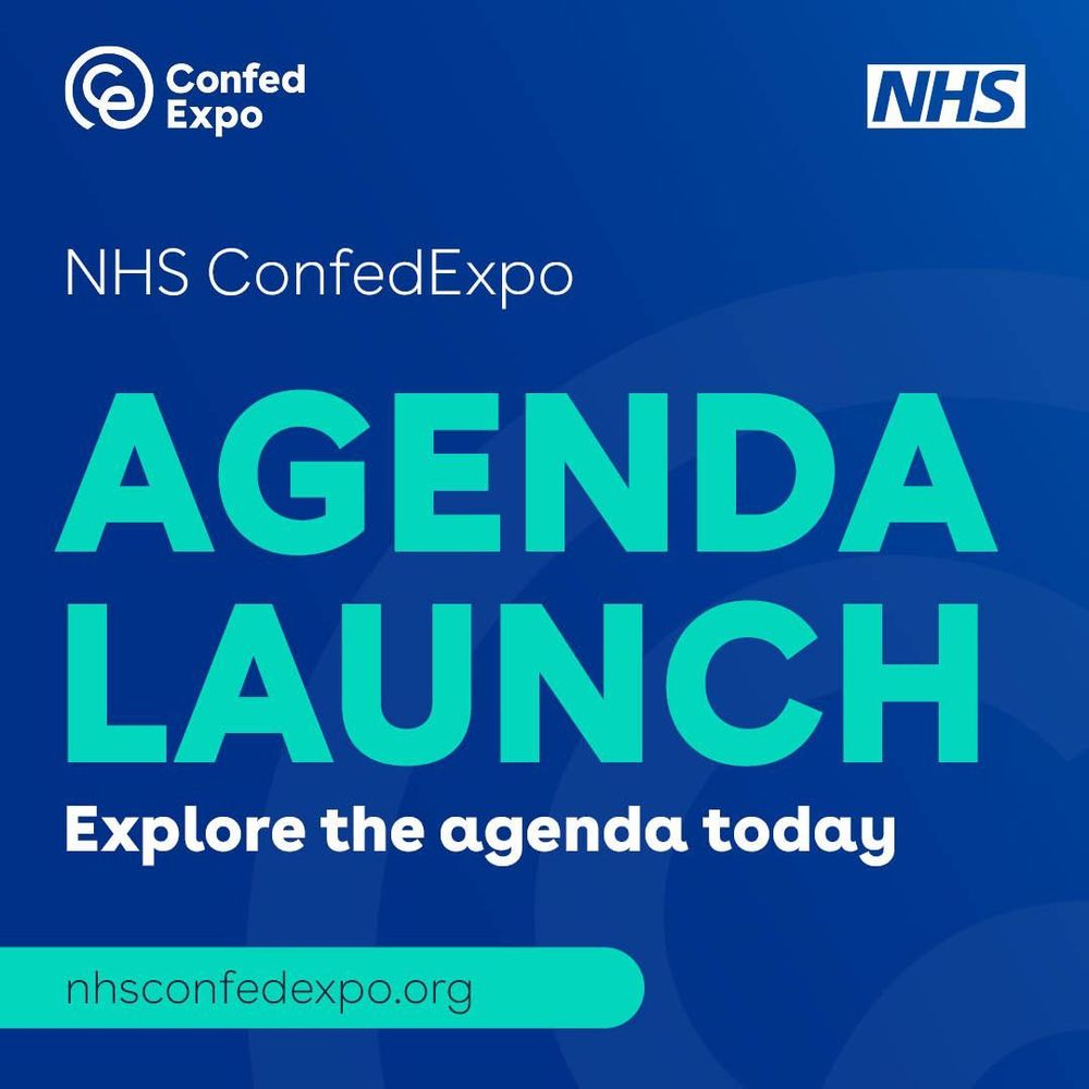 The asset shows the ConfedExpo logo in the left corner and the NHS logo in the right corner. Below this reads: NHS ConfedExpo agenda launch. Explore the agenda today. nhsconfedexpo.org.