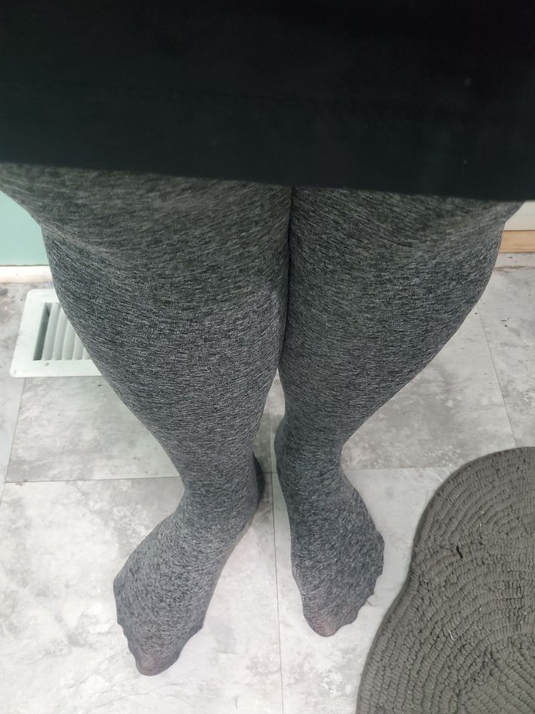My legs in black and white marled tights