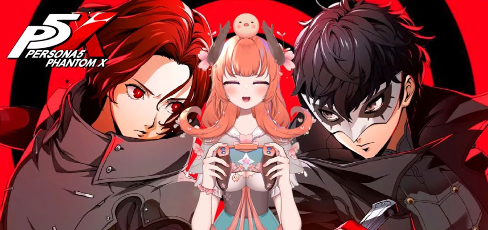 A screenshot showing Wonder [on the left] from Persona5X and Joker [on the right] from Persona 5 duking it out while a vtuber happily holds their controller in the middle of the chaos.