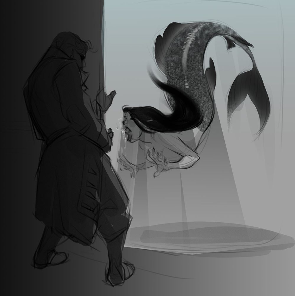 Captain Raiden ejaculating against the glass of a mermaid tank while mermaid Kingston licks the other side of the glass