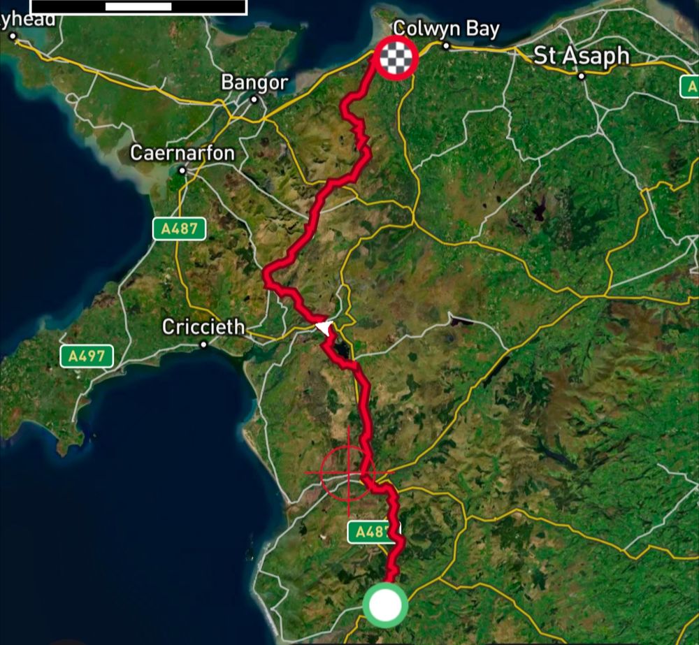 Map showing planned route through Eryri (Snowdonia)