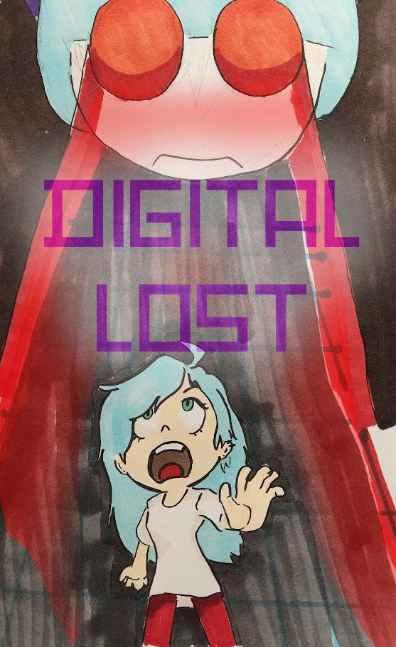 A rough sketch of a woman being attacked by a giant glowing robot