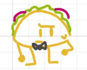 taco from inanimate insanity, drawn on whiteboard fox. she is looking to the side uncomfortably.