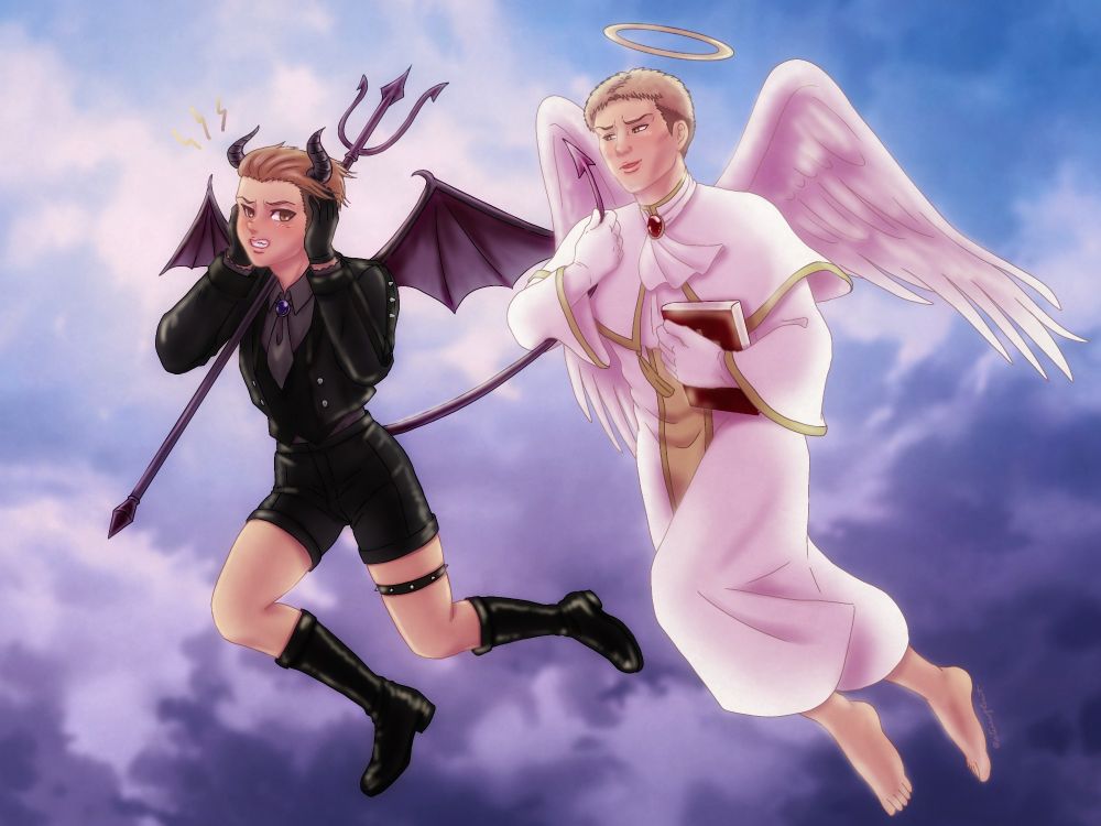 Devil Porco doesn't want to hear angel Reiner's nagging!