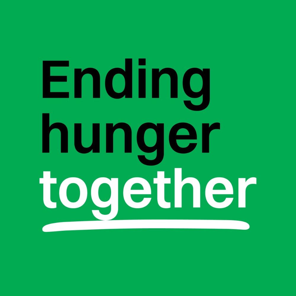 A simple green graphic with the words 'ending hunger together', together is highlighted in white and underlined. 