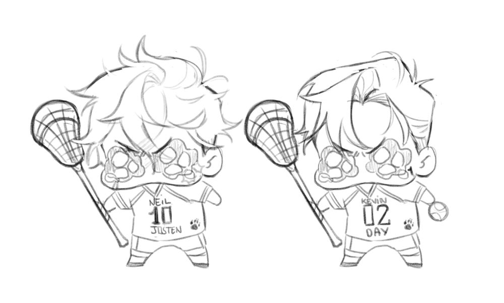 Neil and kevin looking teary eyes and upset on a cute chibi manner
