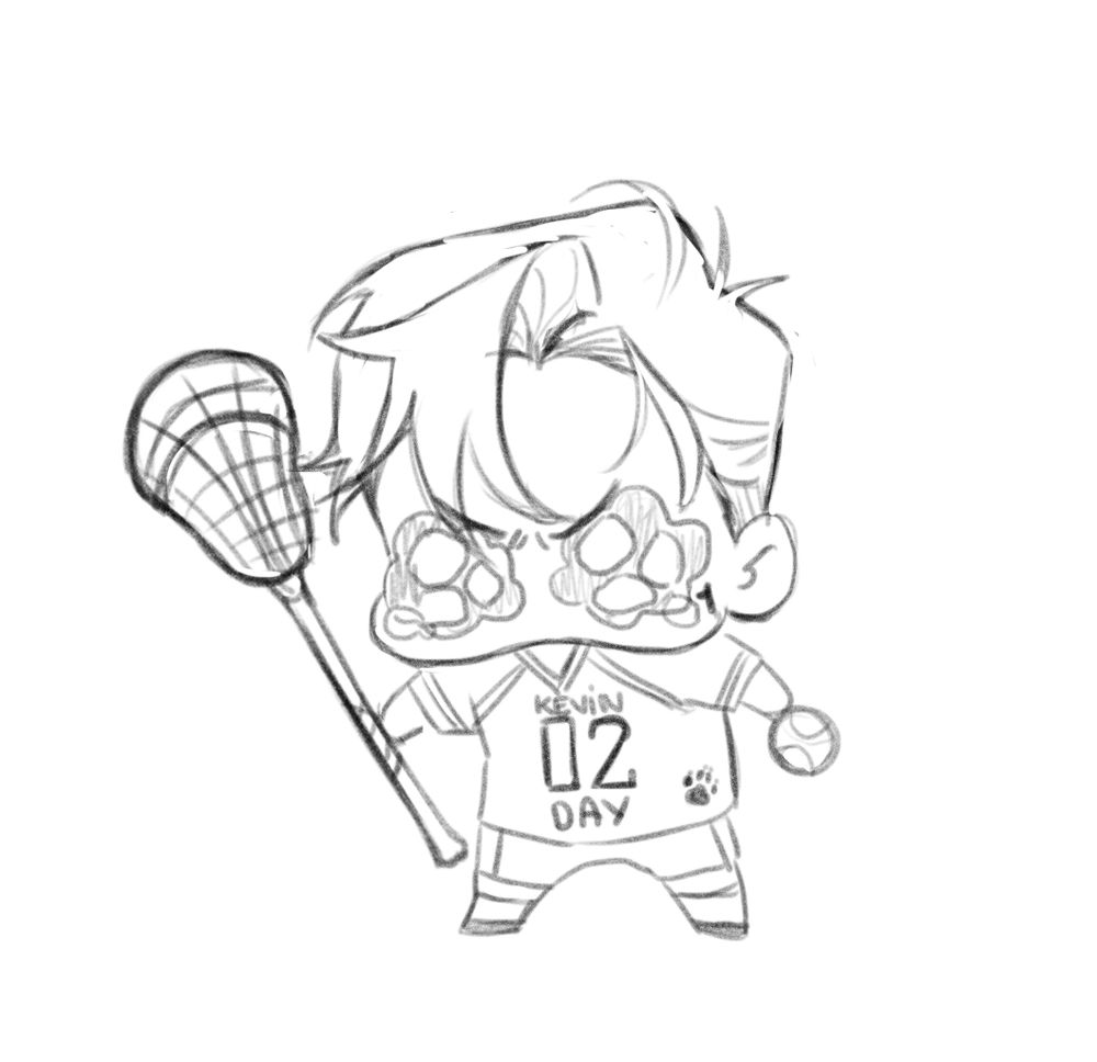 kevin day from the foxhole court, draw as a chibi character from on the way to meet mom on webtoon. He his teary eyes and look upset because andrew said no to night training.