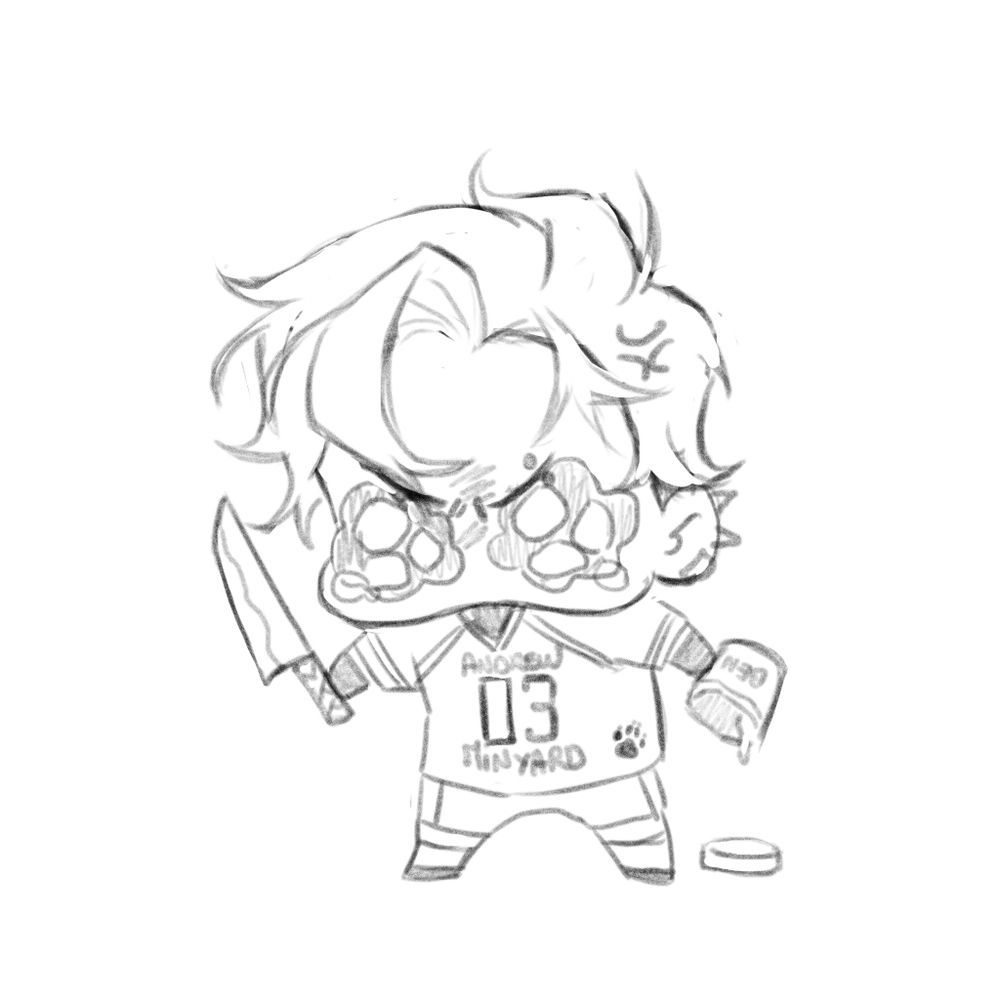 Andrew minyard from aftg that look teary eyed and angry in a cute chibi manner