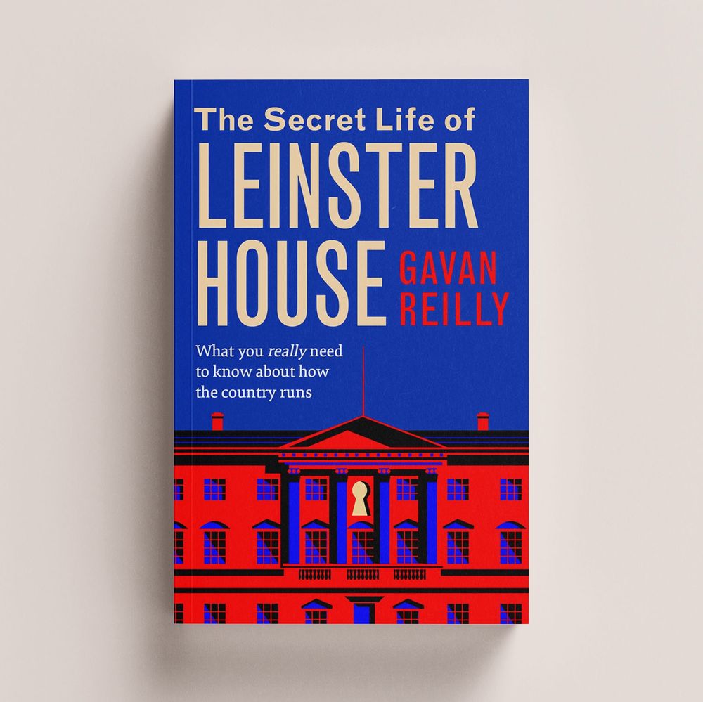 The front cover of my new book! The Secret Life of Leinster House. It’s blue and red and swanky.