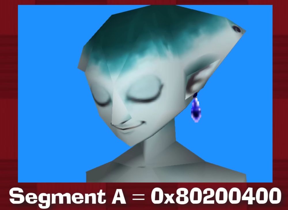 A screenshot from a video about why Ocarina of Time's N64 logo looks different between revisions called "The Tale of Logo Lights" by Skawo

Ruto has her eyes closed while smiling in this example of dynamic textures on models.