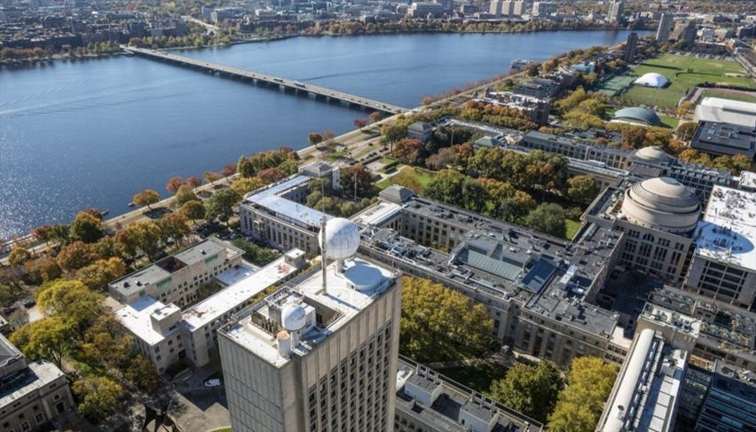 Aerial view of the Charles River,  Longfellow Bridge, Boston, and Cambridge. 