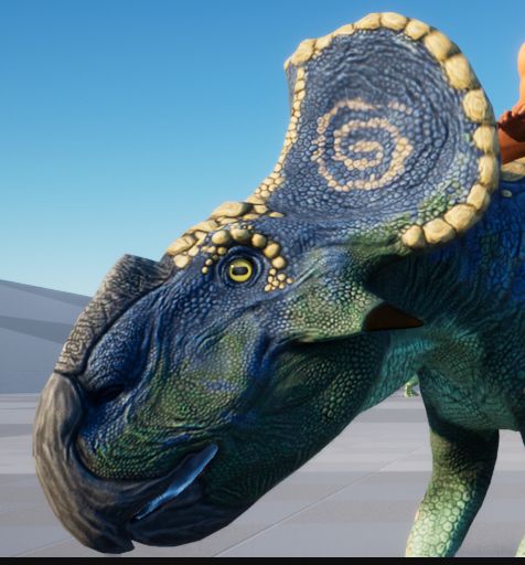 Protoceratops with its head facing downwards (to show off how its pupils turn to be parallel with the ground)