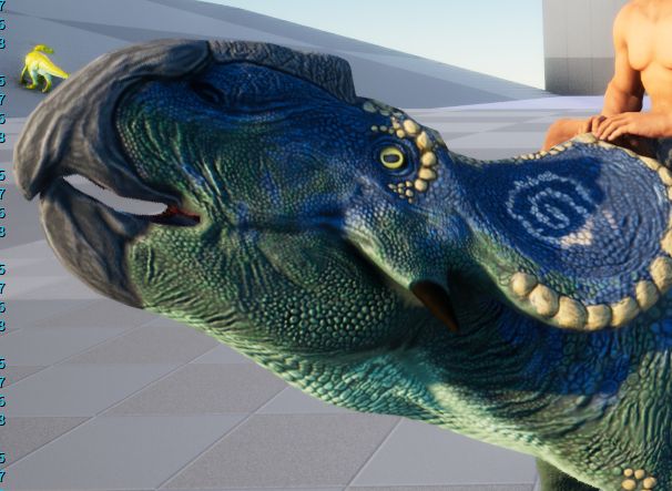 Protoceratops with its head facing upwards with its pupils turned to be parallel to the ground