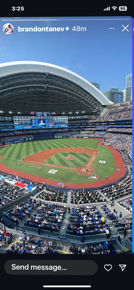 Screenshot of an Instagram story from Brandon Tanev at the Rogers Centre in Toronto. 