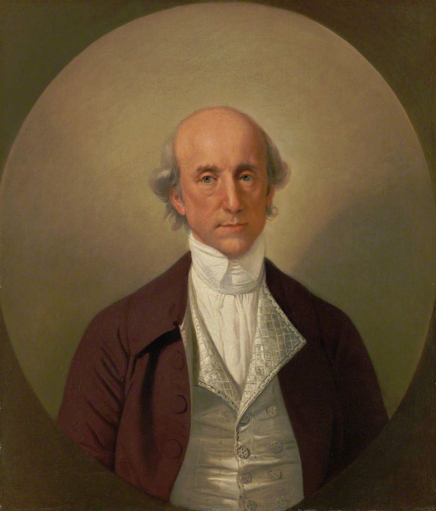 Portrait of a middle-aged man with receding hair in 18th-century dress. 