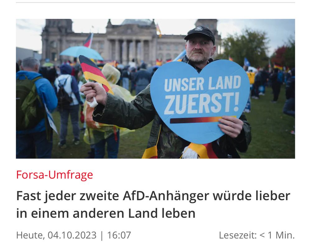 Schlagzeile: „Jeder zweite AfD-Anhänger würde lieber in einem anderen Land leben“