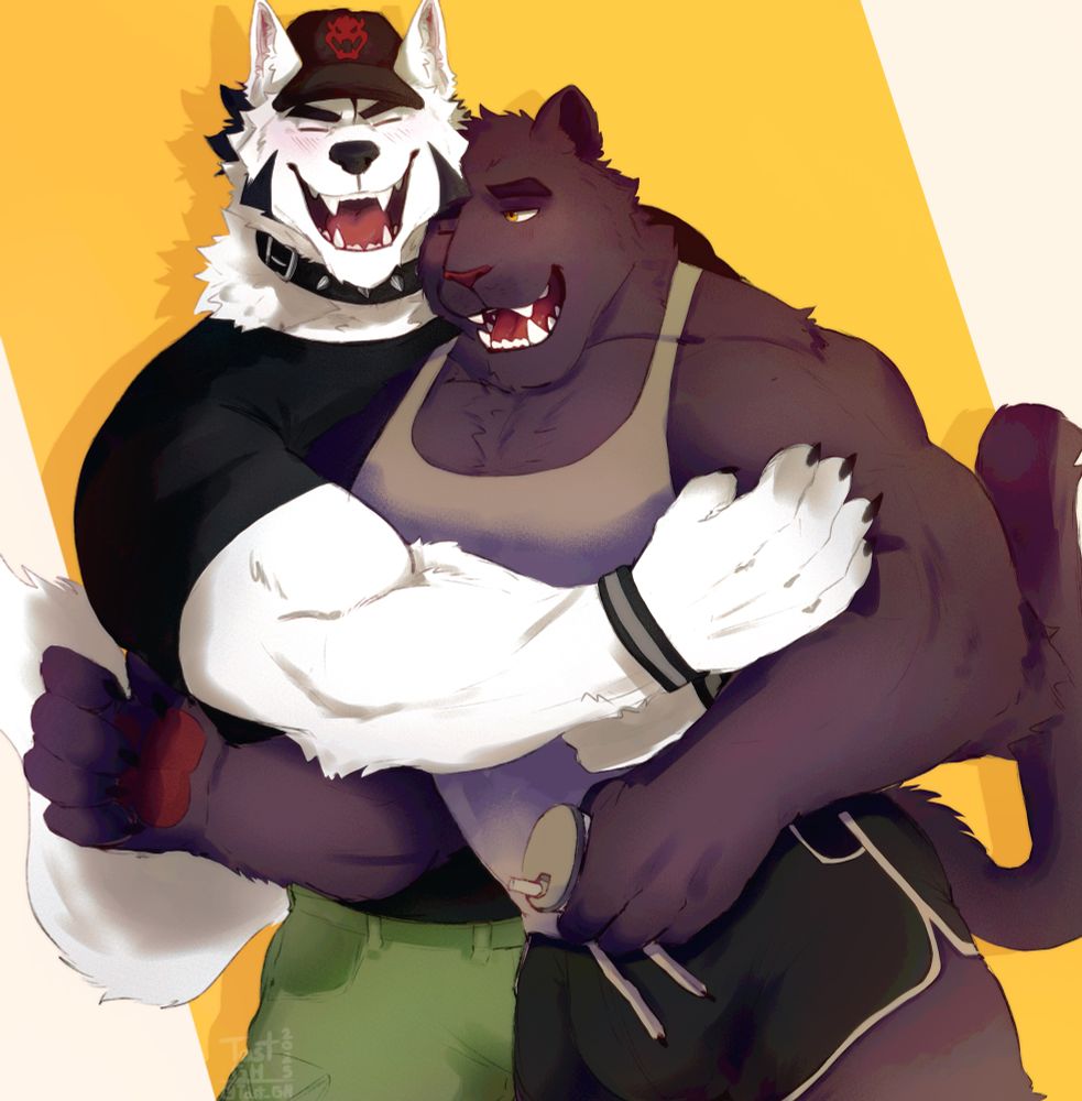 Langdon giving his bro Ramzes a giant ass hug.